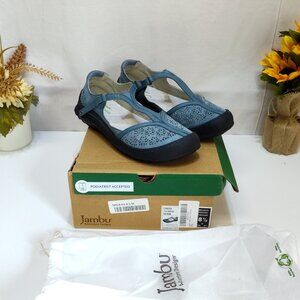 Jambu Denim Mary Jane T-Strap Flats 8.5M Casual Adjustable Removable Insoles EUC